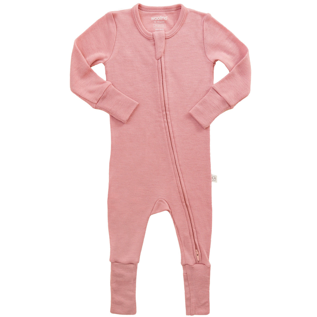 Convertible Baby Romper, Footless Pajamas, Merino Wool, Blush