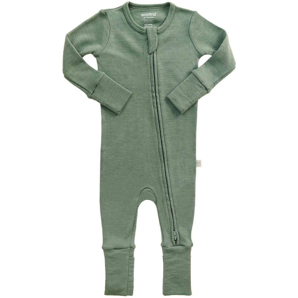 Convertible Baby Romper, Footless Pajamas, Merino Wool, Sage