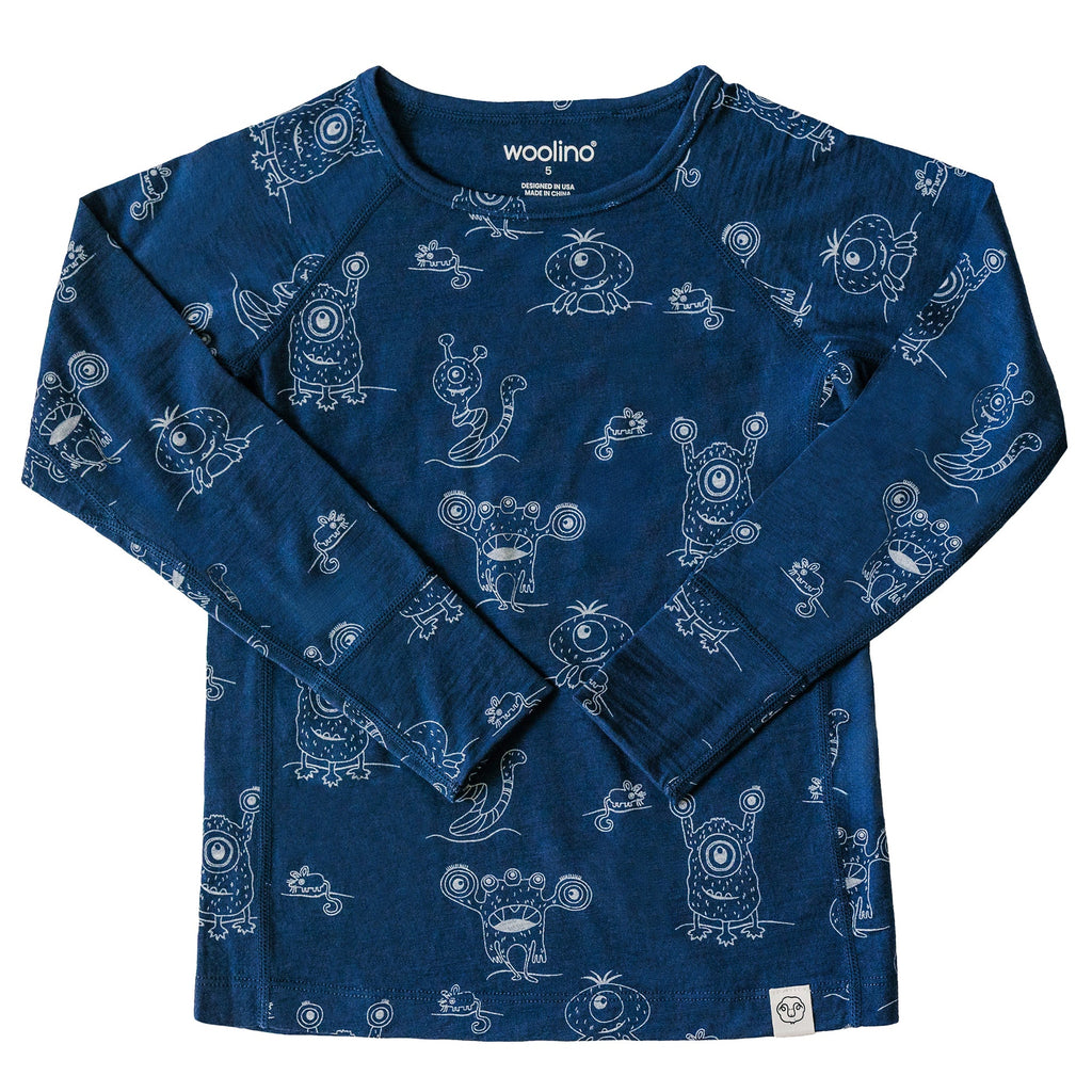 Kids Merino Wool Base Layer, Long Sleeve Top, Monster