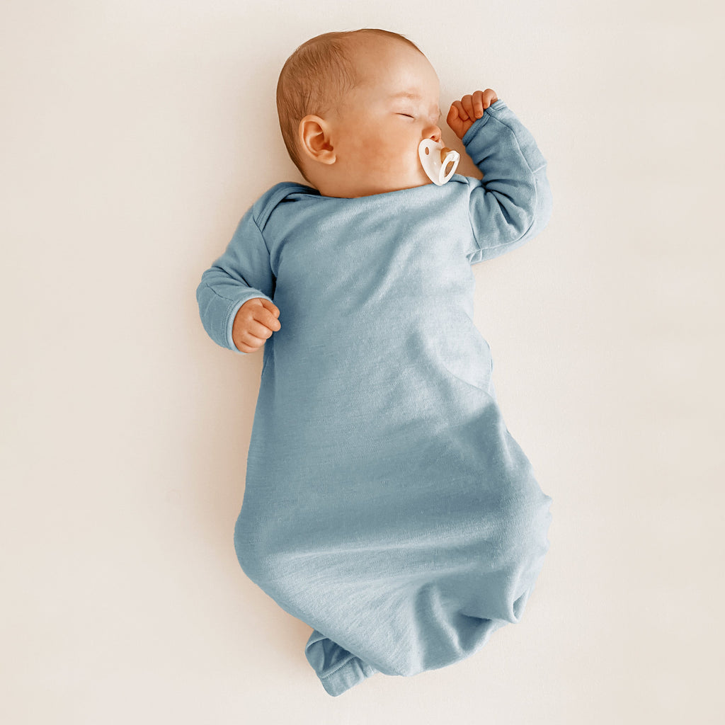 Baby Gown, Merino Wool, 0-6 Months, Blue