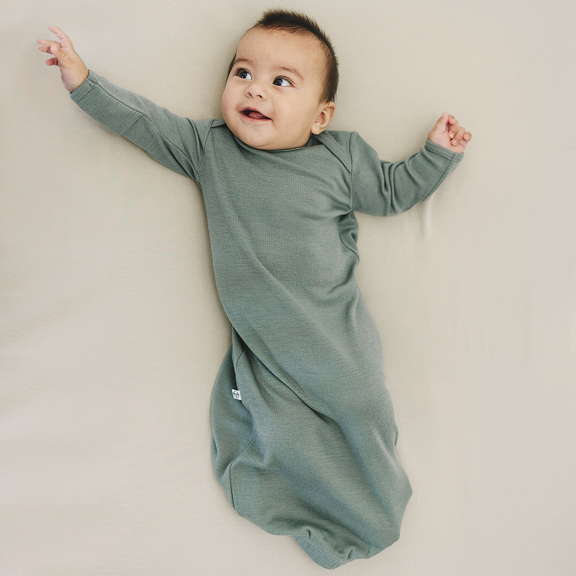 Baby Gown, Merino Wool, 0-6 Months, Sage