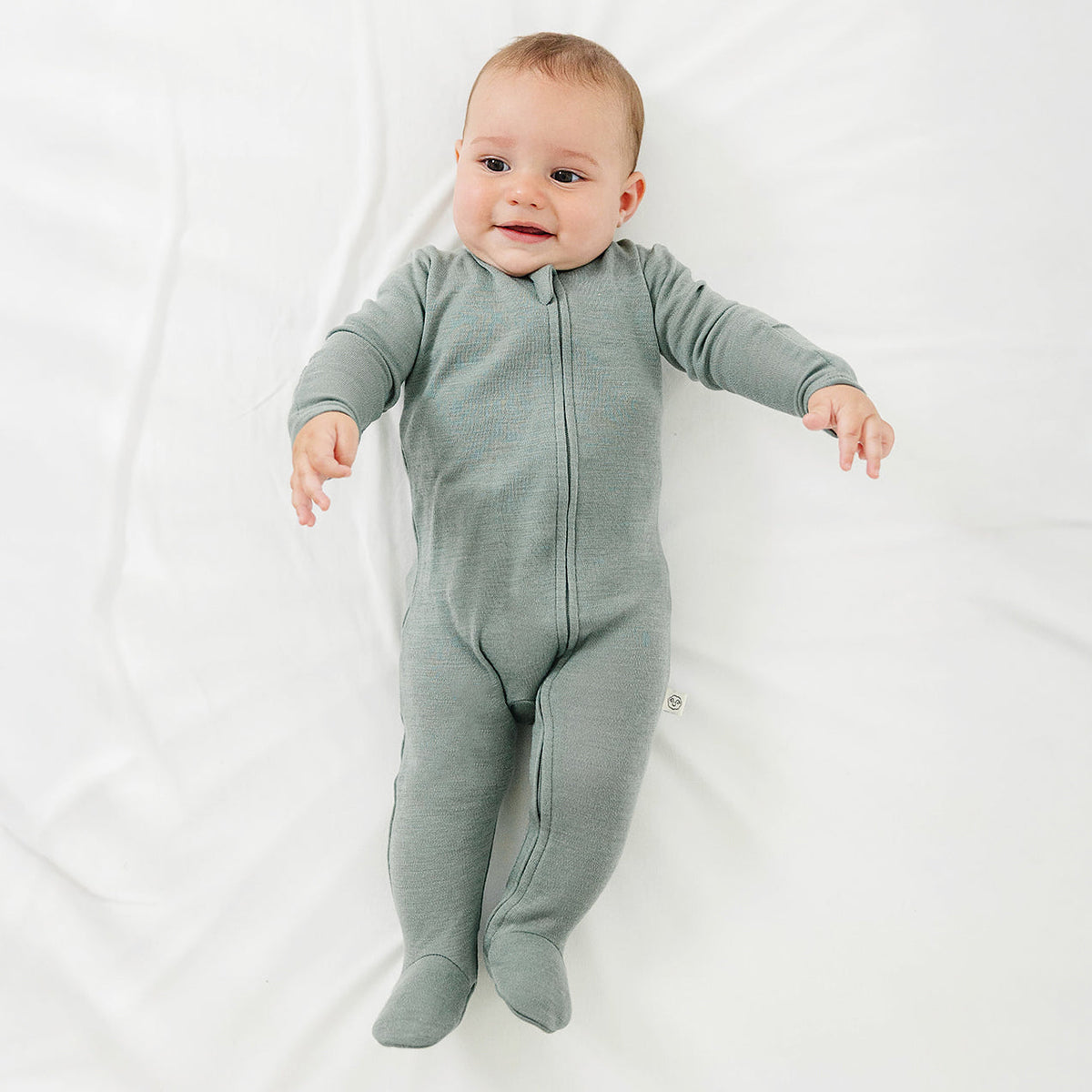 Footie Pajamas, Merino Wool, Sage