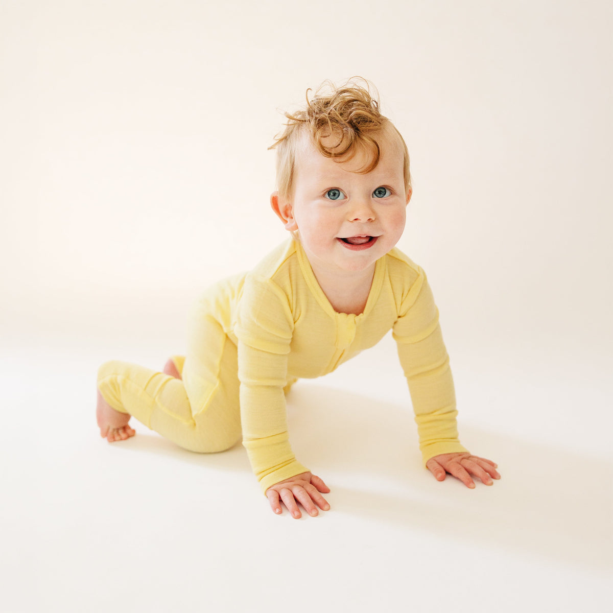 Convertible Baby Romper, Footless Pajamas, Merino Wool, Banana
