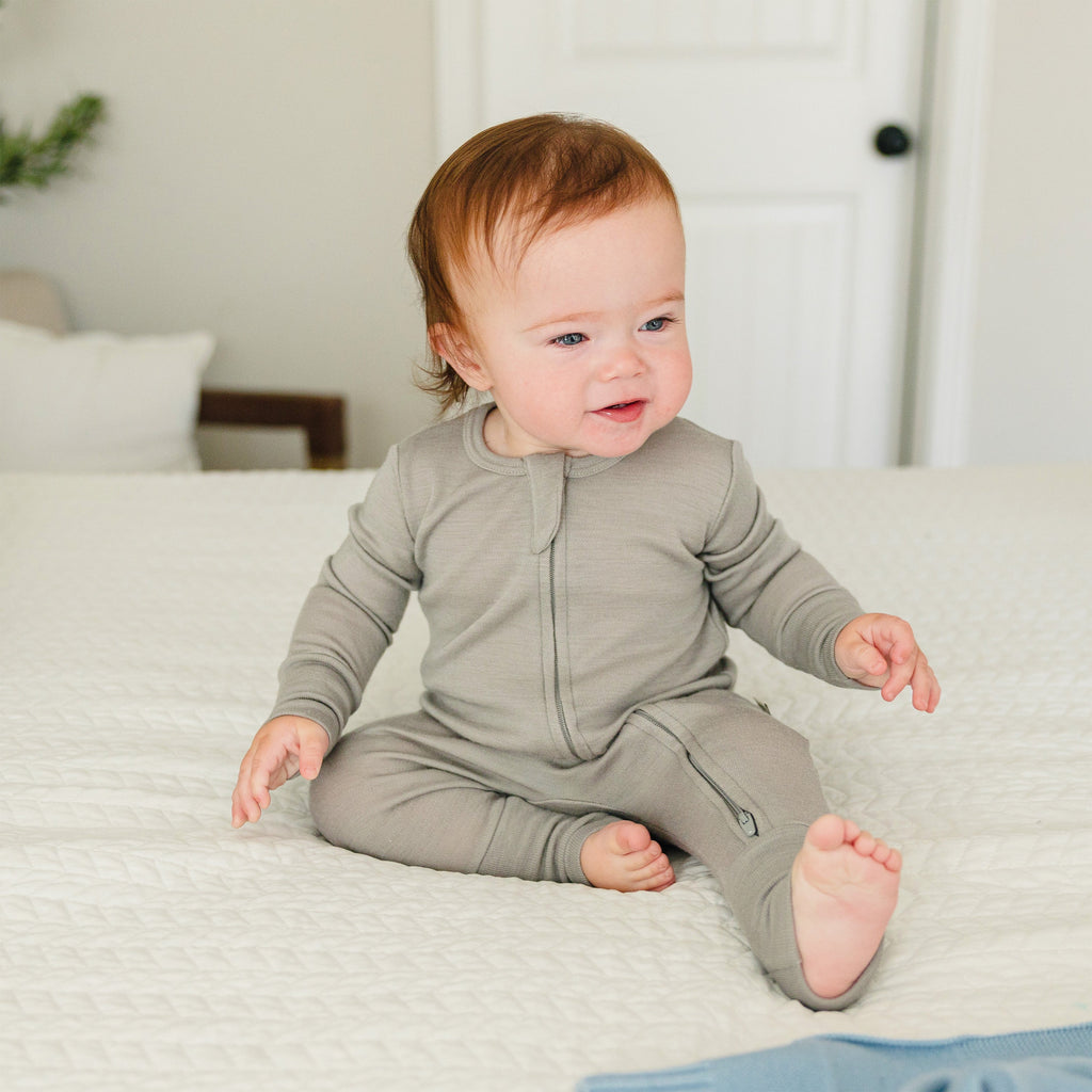 Convertible Baby Romper, Footless Pajamas, Merino Wool, Dove