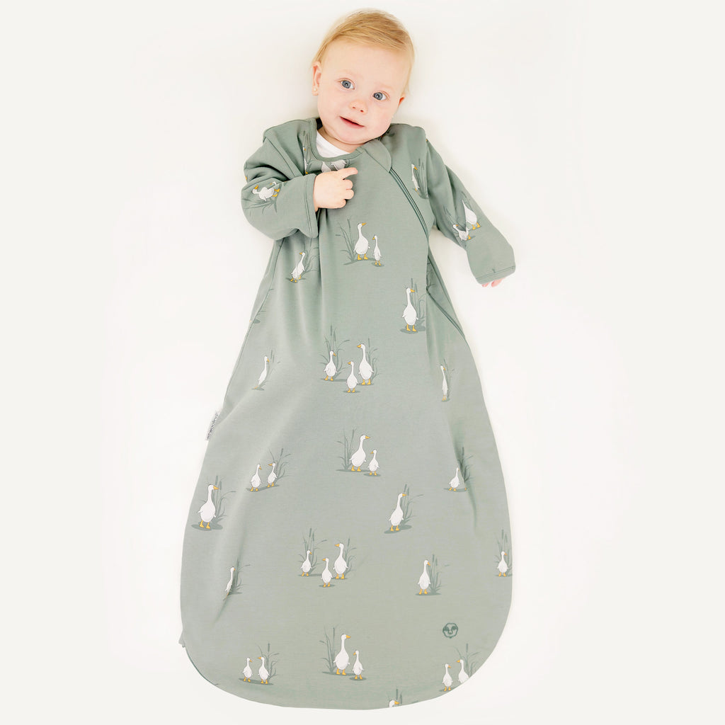Slumber Sack, Baby Sleep Bag with Sleeves, Merino Wool & Organic Cotton, Goose