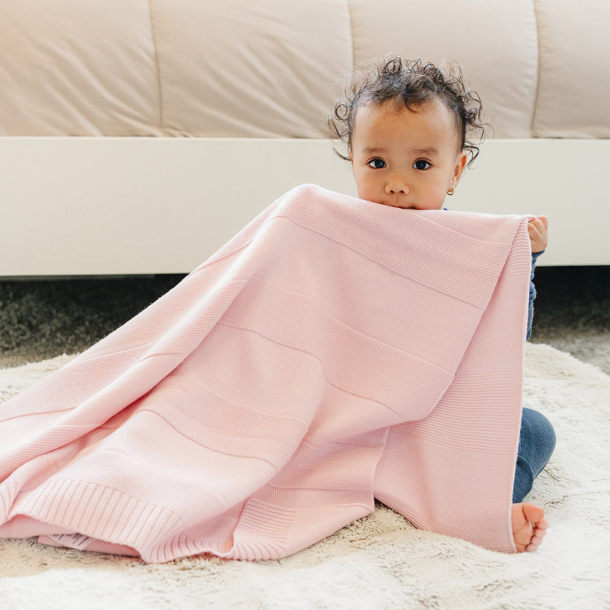 Knitted Baby Blanket, 100% Merino Wool, 31.5" x 40", Crystal Pink