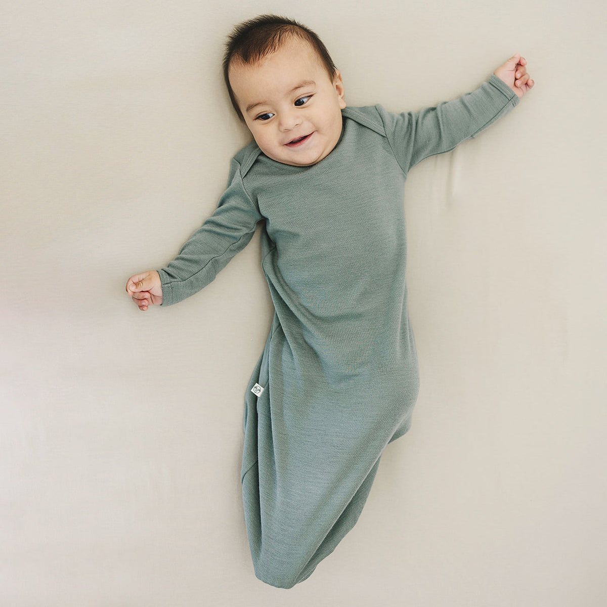 Baby Gown, Merino Wool, 0-6 Months, Sage