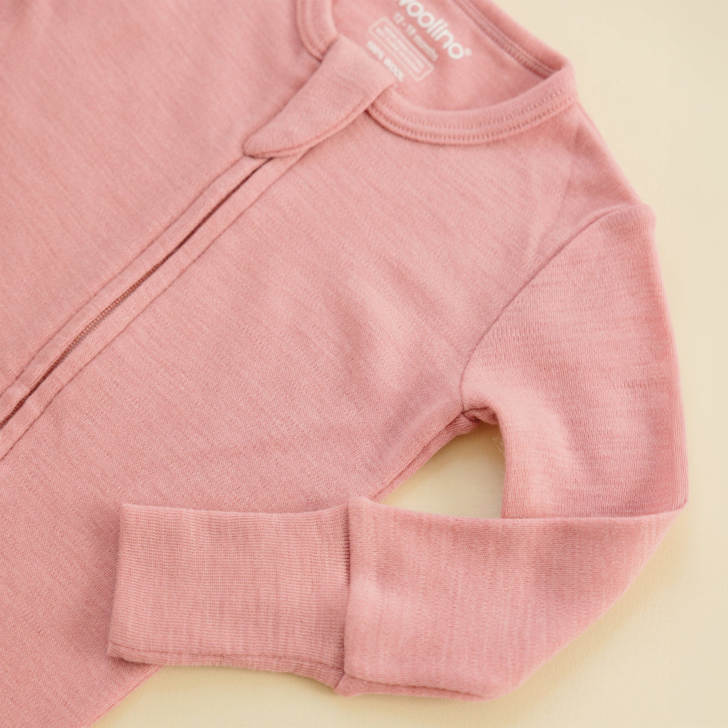 Convertible Baby Romper, Footless Pajamas, Merino Wool, Blush