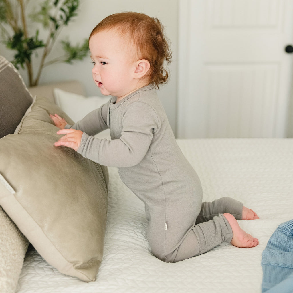 Convertible Baby Romper, Footless Pajamas, Merino Wool, Dove