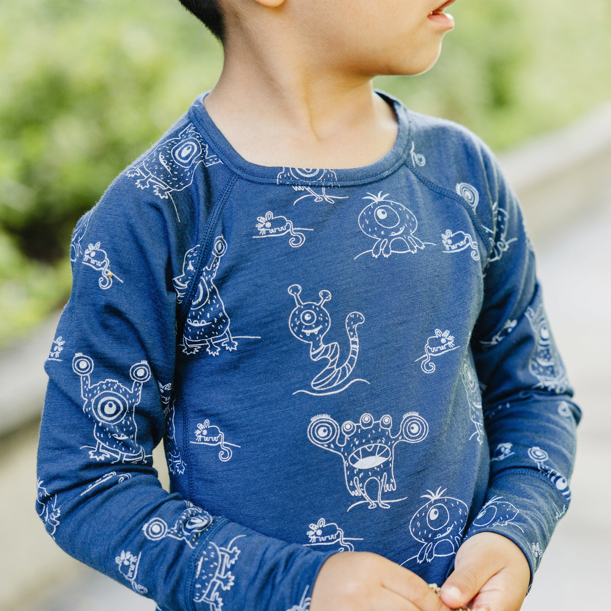 Kids Merino Wool Base Layer, Long Sleeve Top, Monster