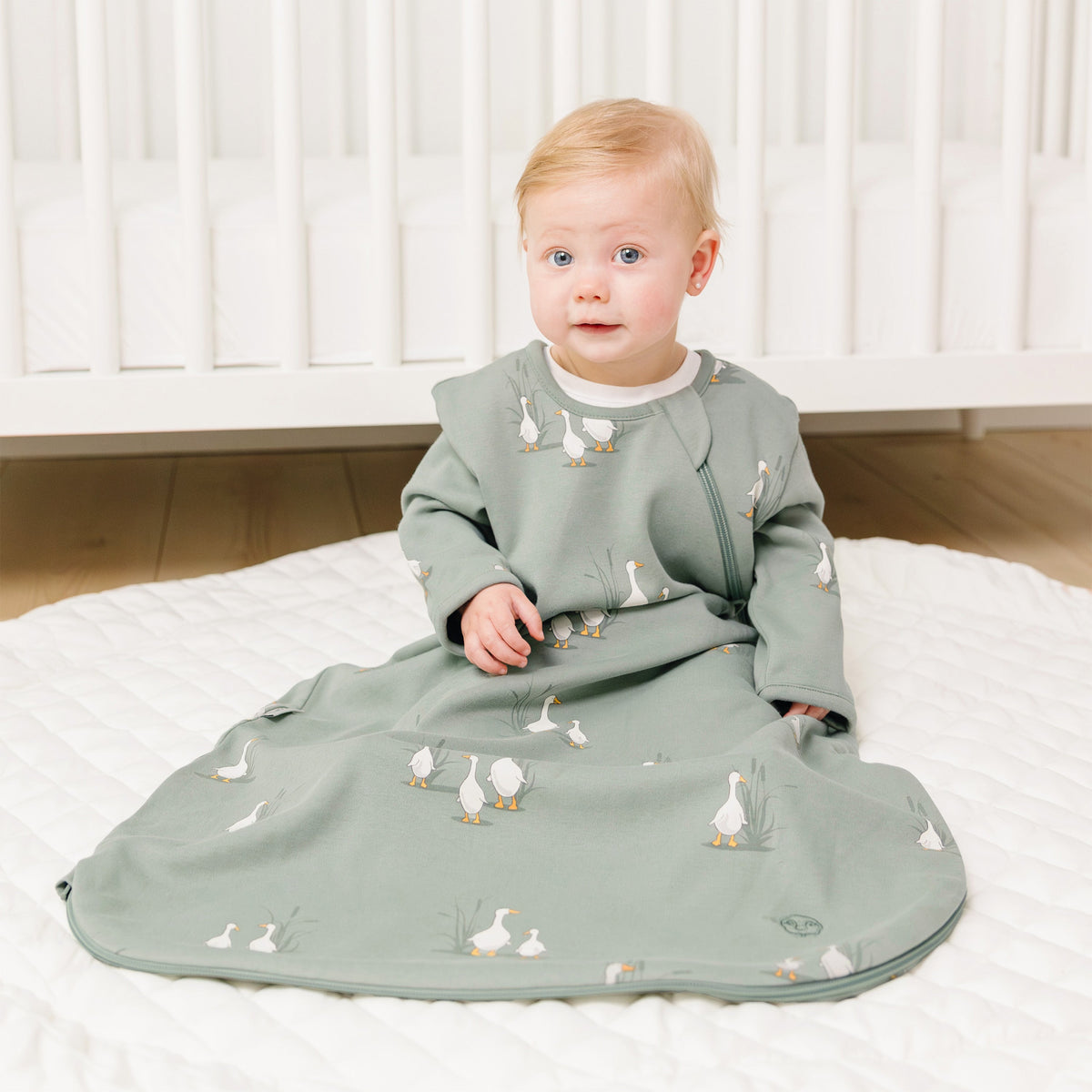 Slumber Sack, Baby Sleep Bag with Sleeves, Merino Wool & Organic Cotton, Goose