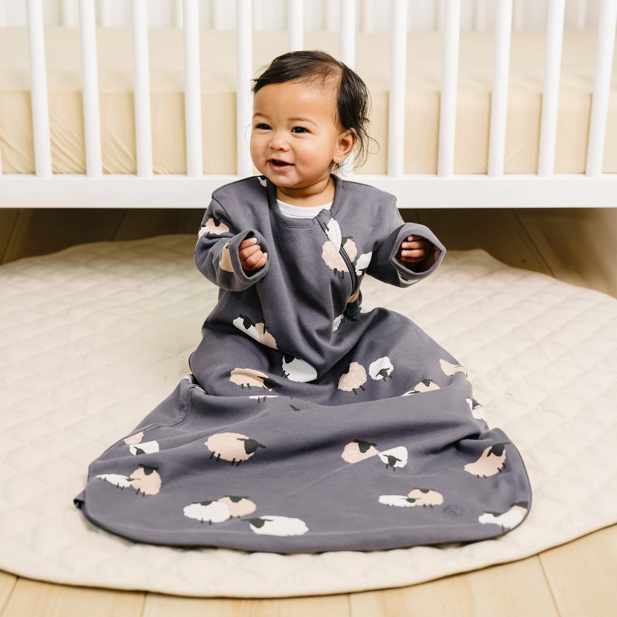 Slumber Sack, Baby Sleep Bag with Sleeves, Merino Wool & Organic Cotton, Sheep Slate