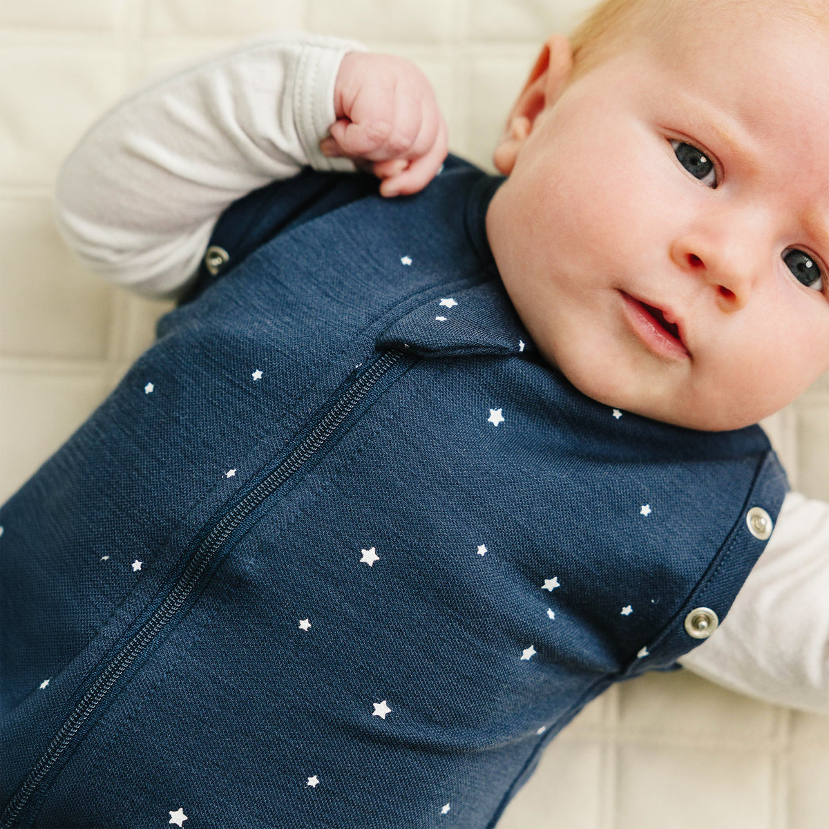 Swaddle Bag, Merino Wool, Newborn to 3 Months, Star Indigo