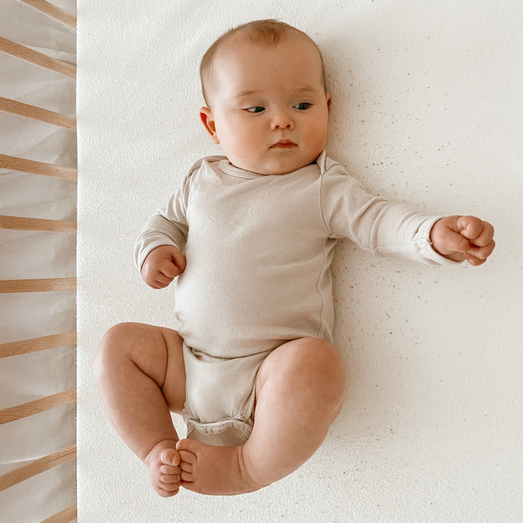 Baby Bodysuit, Long Sleeve, Merino Wool, Oat