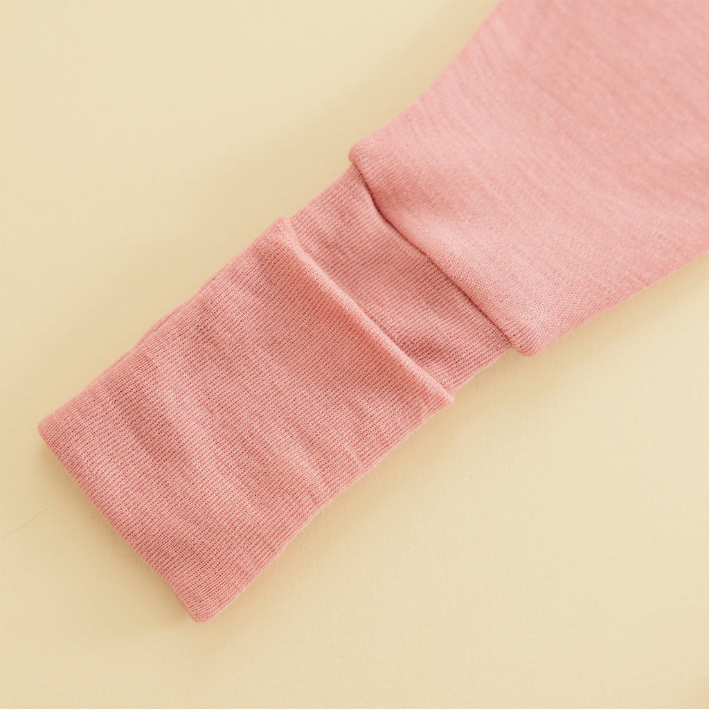 Convertible Baby Romper, Footless Pajamas, Merino Wool, Blush