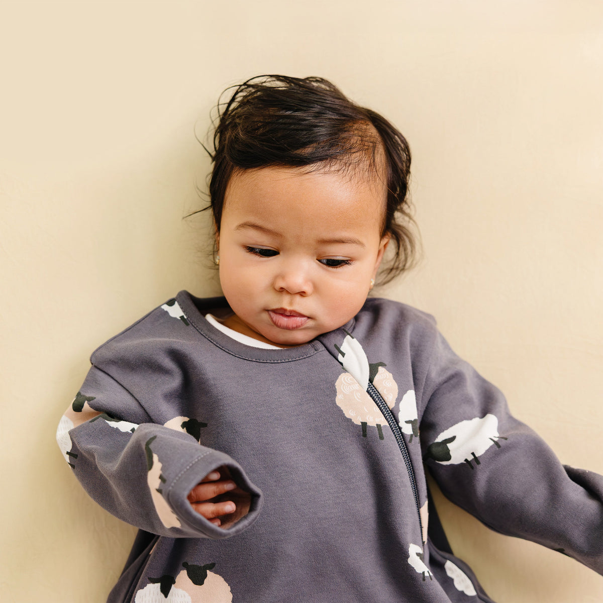 Slumber Sack, Baby Sleep Bag with Sleeves, Merino Wool & Organic Cotton, Sheep Slate