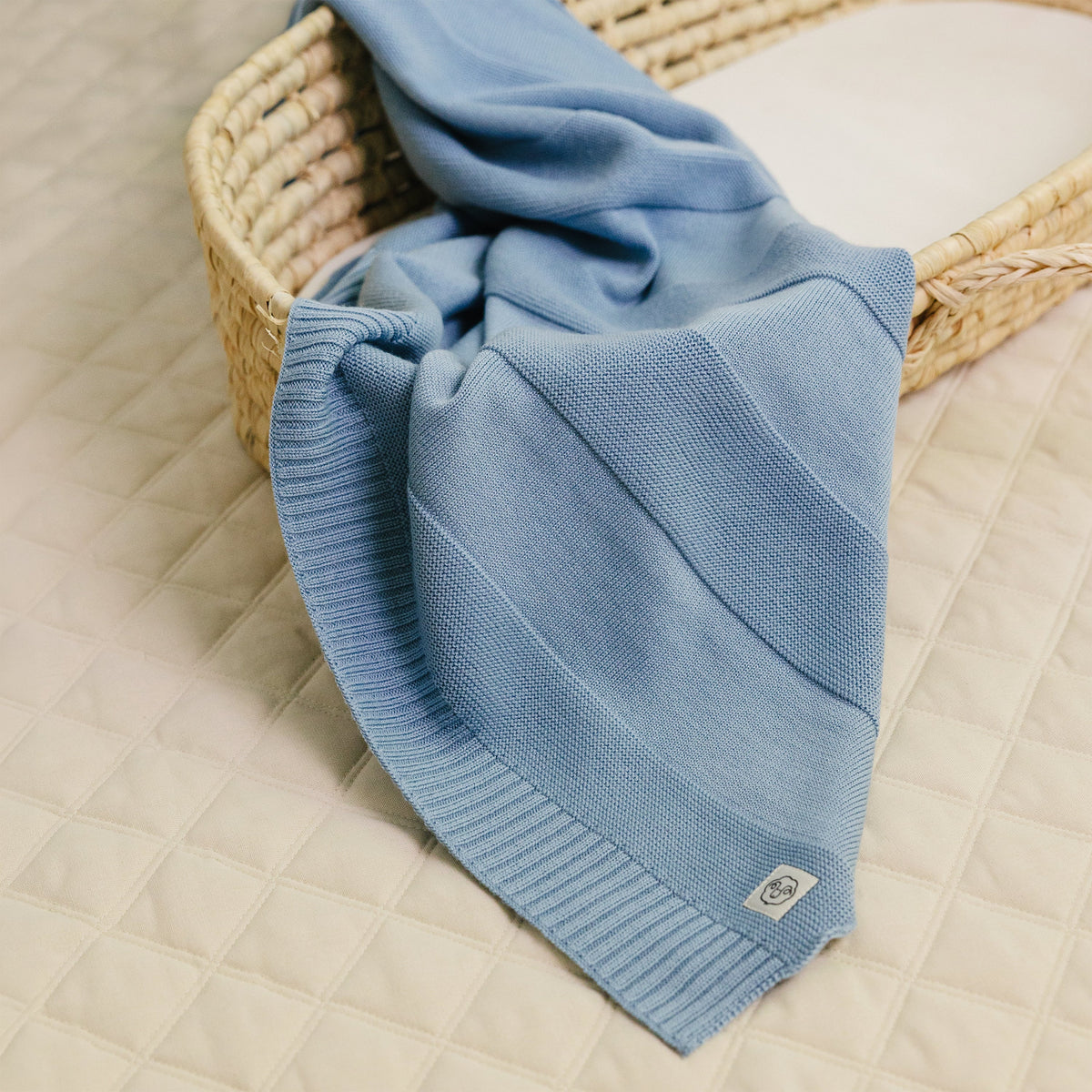 Knitted Baby Blanket, 100% Merino Wool, 31.5" x 40", Lullaby Blue