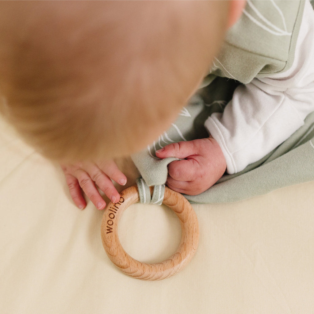 Lovey, Merino Wool and Organic Cotton with Removable Teething Ring, Sage