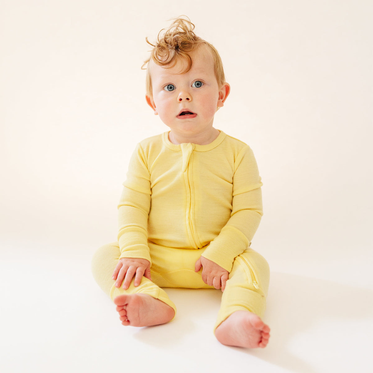 Convertible Baby Romper, Footless Pajamas, Merino Wool, Banana