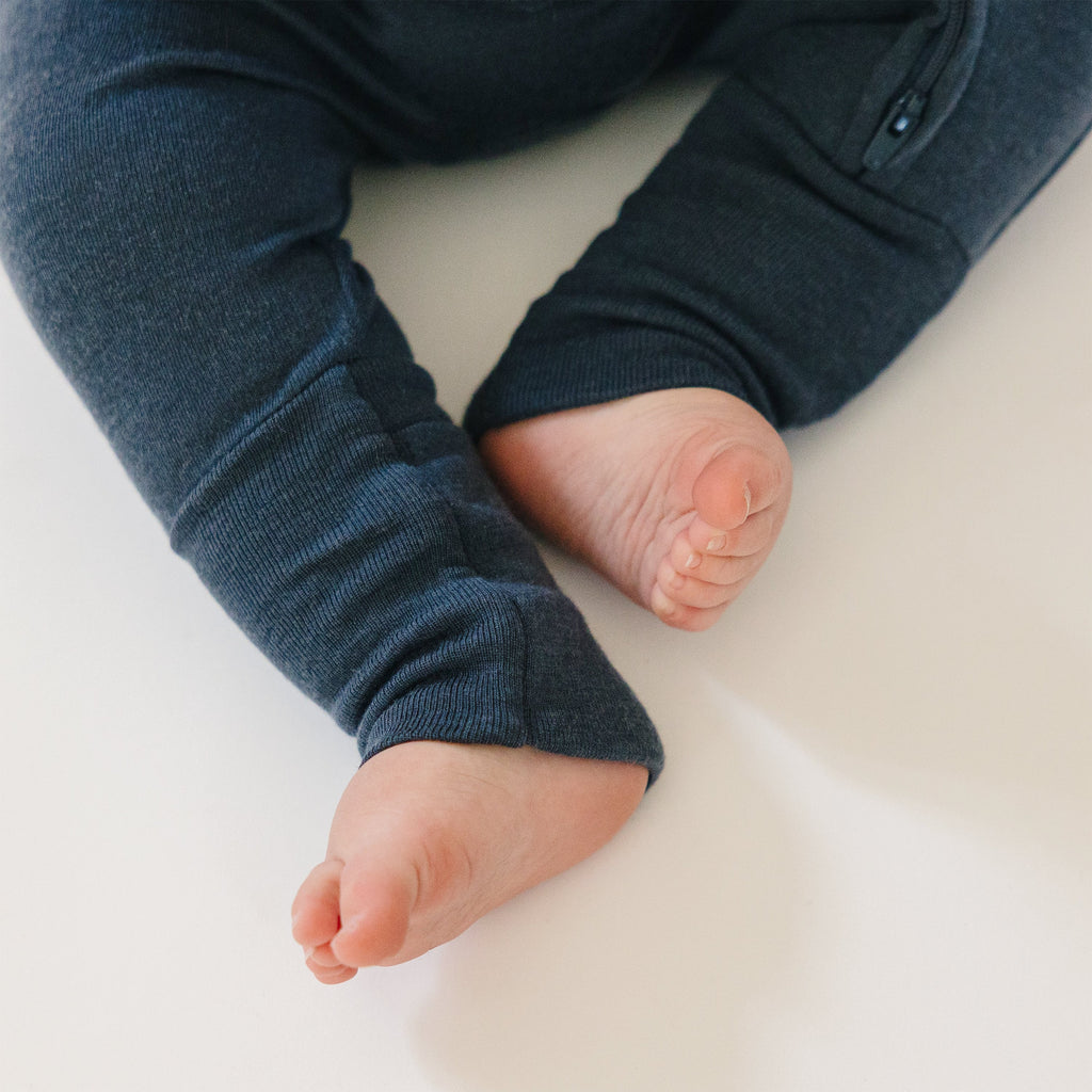 Convertible Baby Romper, Footless Pajamas, Merino Wool, Indigo