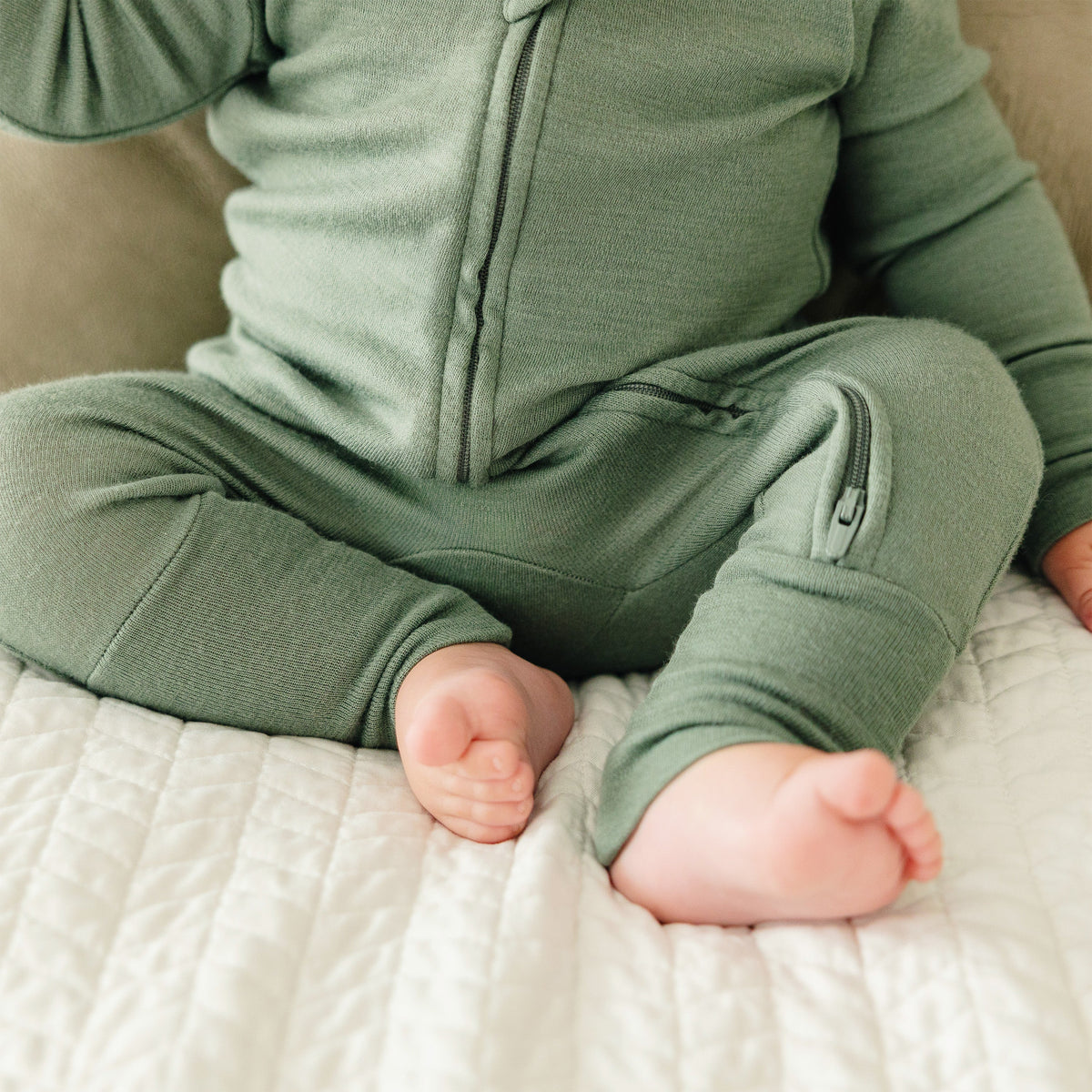 Convertible Baby Romper, Footless Pajamas, Merino Wool, Sage