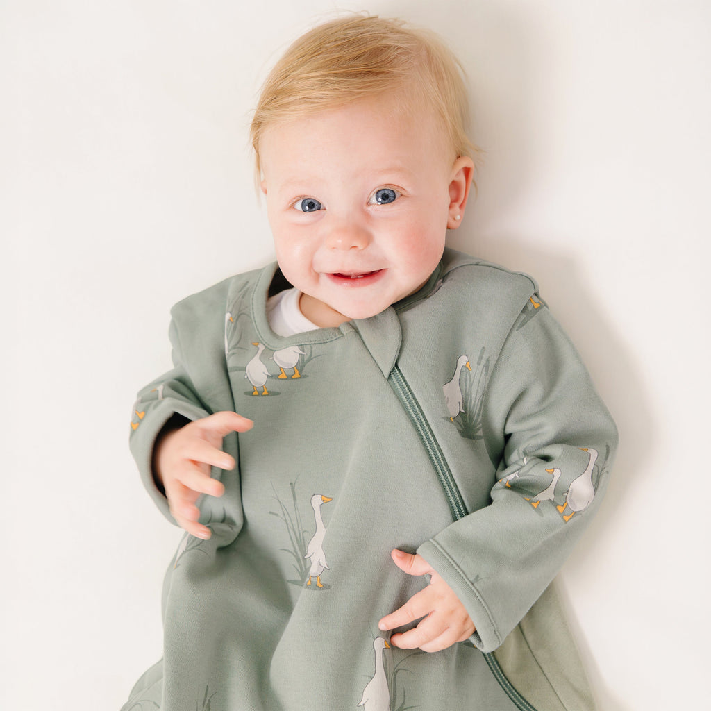 Slumber Sack, Baby Sleep Bag with Sleeves, Merino Wool & Organic Cotton, Goose