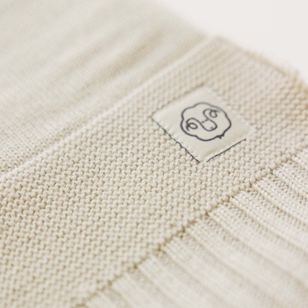 Knitted Baby Blanket, 100% Merino Wool, 31.5" x 40", Almond