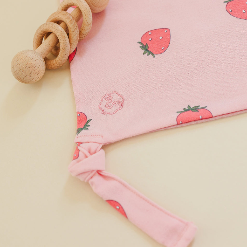 Lovey, Merino Wool and Organic Cotton with Removable Teething Ring, Strawberry