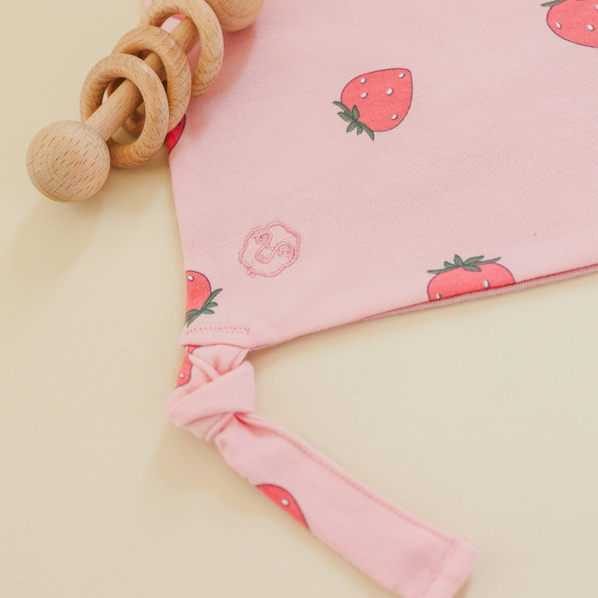 Lovey, Merino Wool and Organic Cotton with Removable Teething Ring, Strawberry