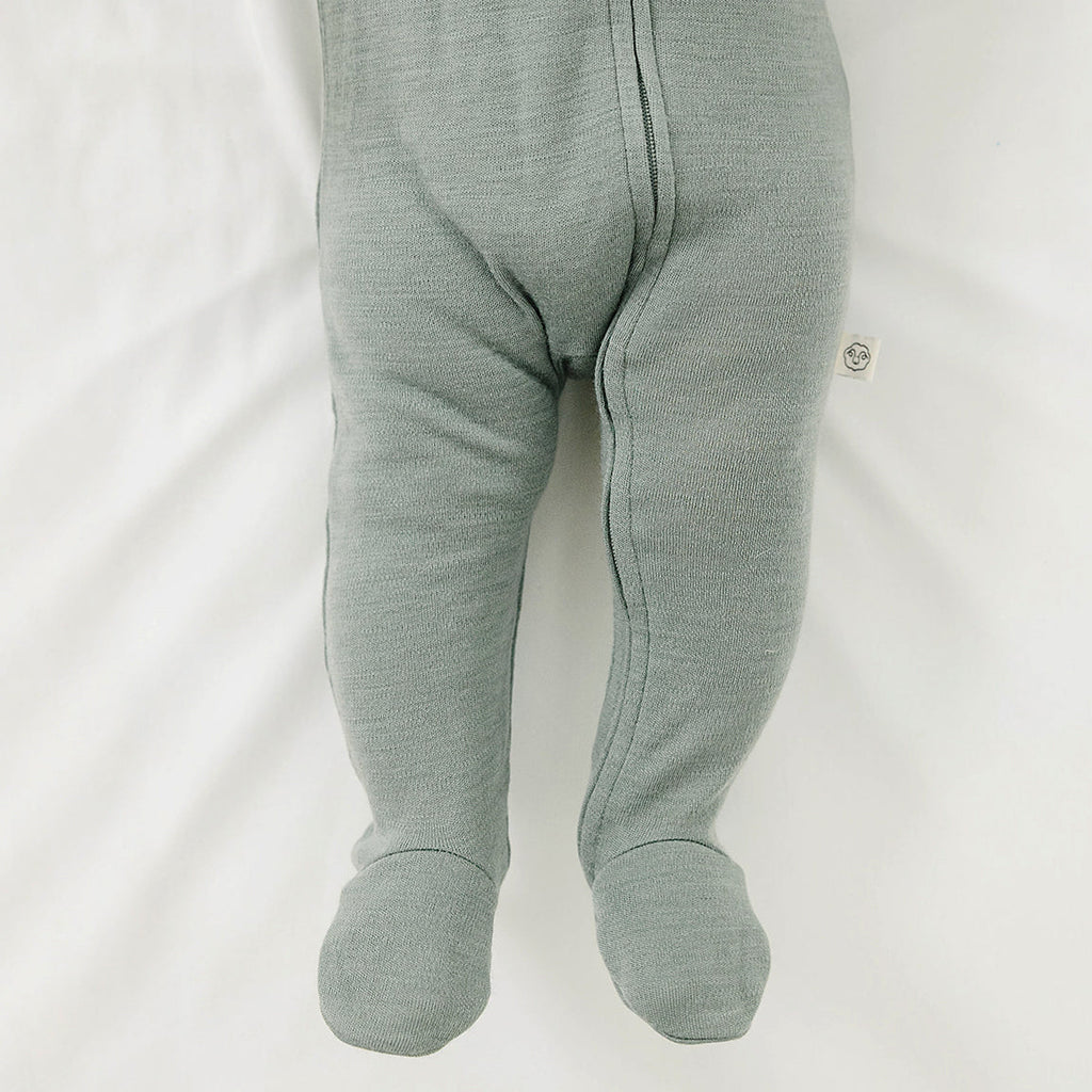 Footie Pajamas, Merino Wool, Sage