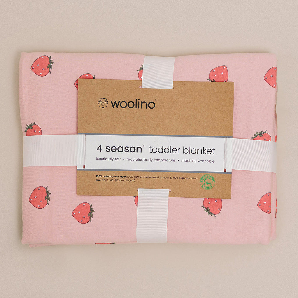 Toddler Blanket, 4 Season® Merino Wool & Organic Cotton Blanket, 52.5" x 40", Strawberry