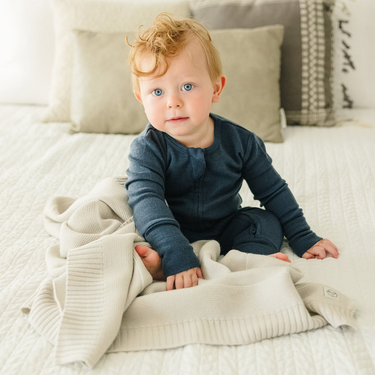 Convertible Baby Romper, Footless Pajamas, Merino Wool, Indigo