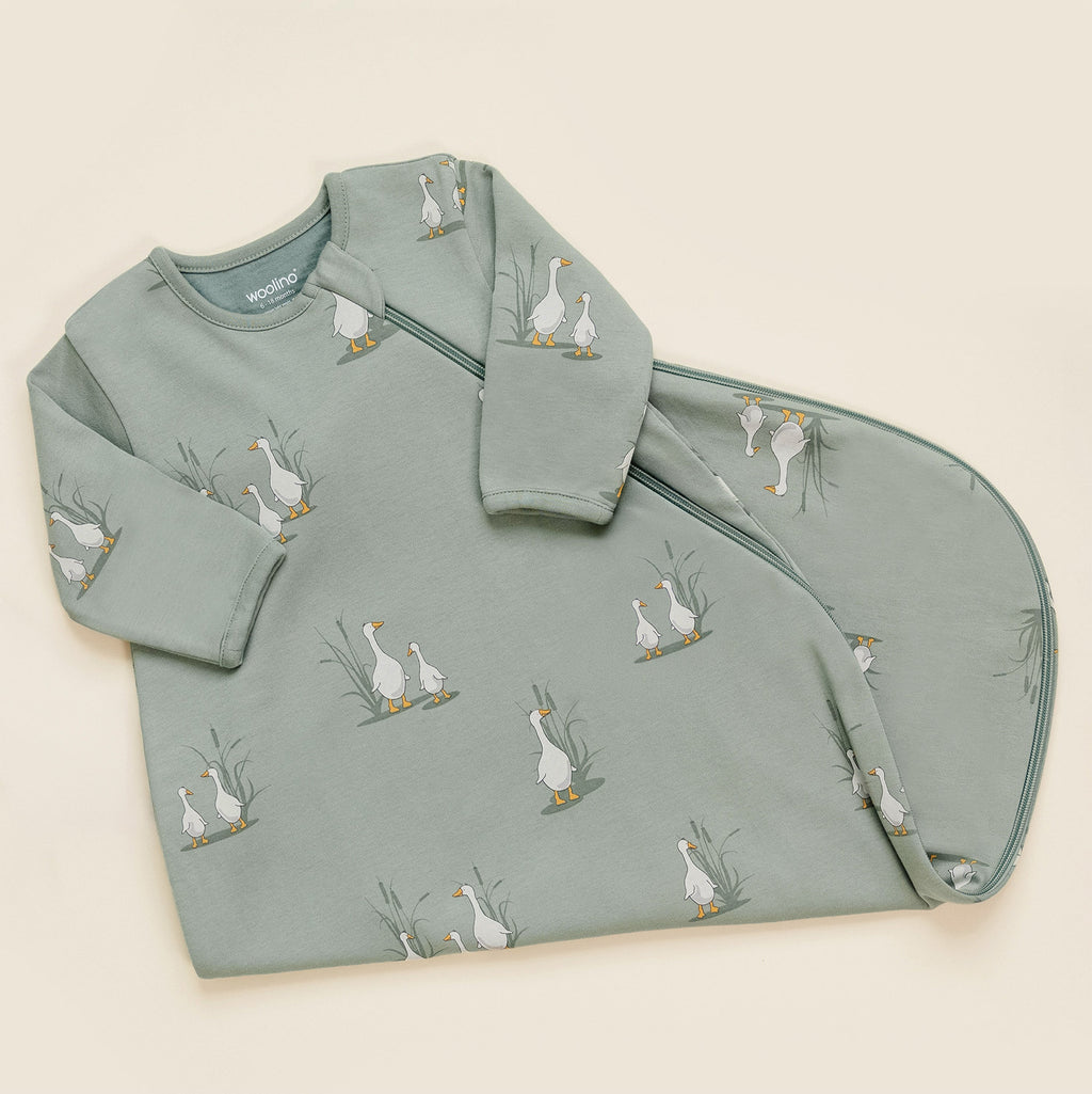 Slumber Sack, Baby Sleep Bag with Sleeves, Merino Wool & Organic Cotton, Goose