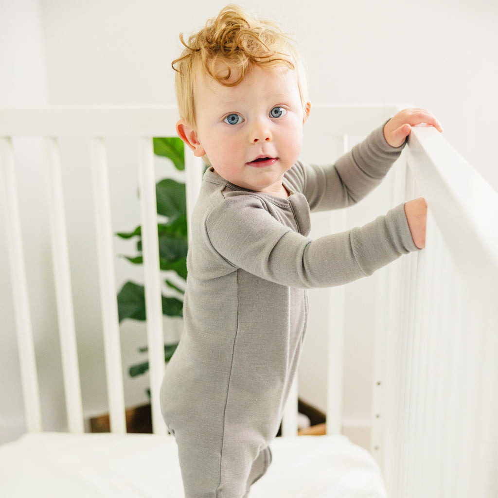 Convertible Baby Romper, Footless Pajamas, Merino Wool, Dove