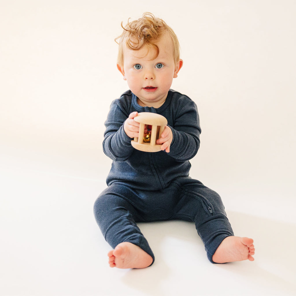 Convertible Baby Romper, Footless Pajamas, Merino Wool, Indigo