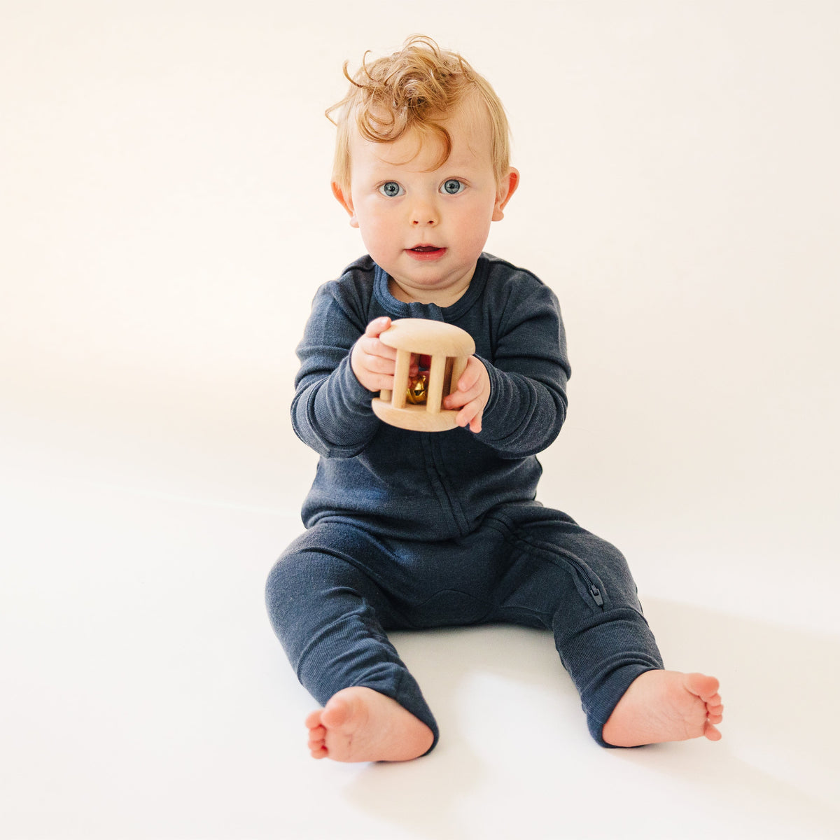 Convertible Baby Romper, Footless Pajamas, Merino Wool, Indigo
