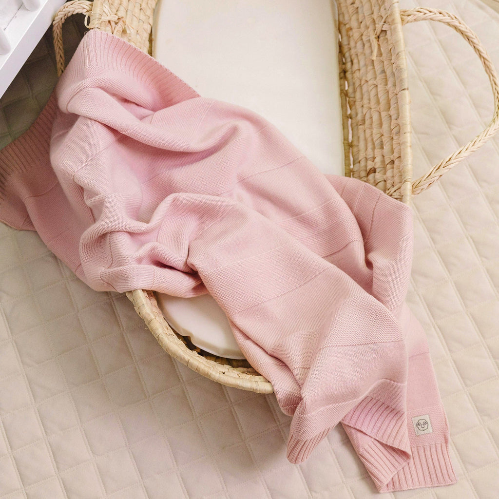 Knitted Baby Blanket, 100% Merino Wool, 31.5" x 40", Crystal Pink