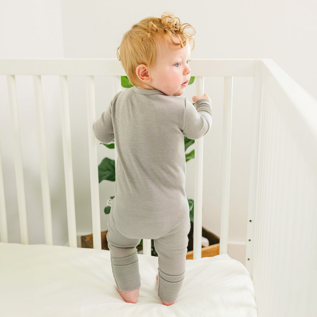 Convertible Baby Romper, Footless Pajamas, Merino Wool, Dove