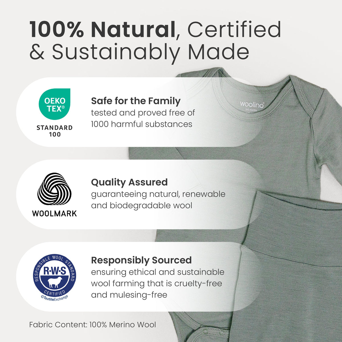 Baby Bodysuit, Long Sleeve, Merino Wool, Oat