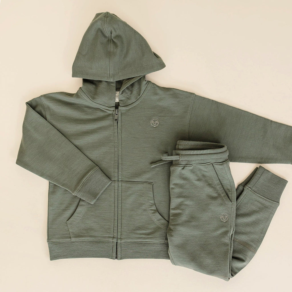 Kids Merino Wool Hoodie, Olive