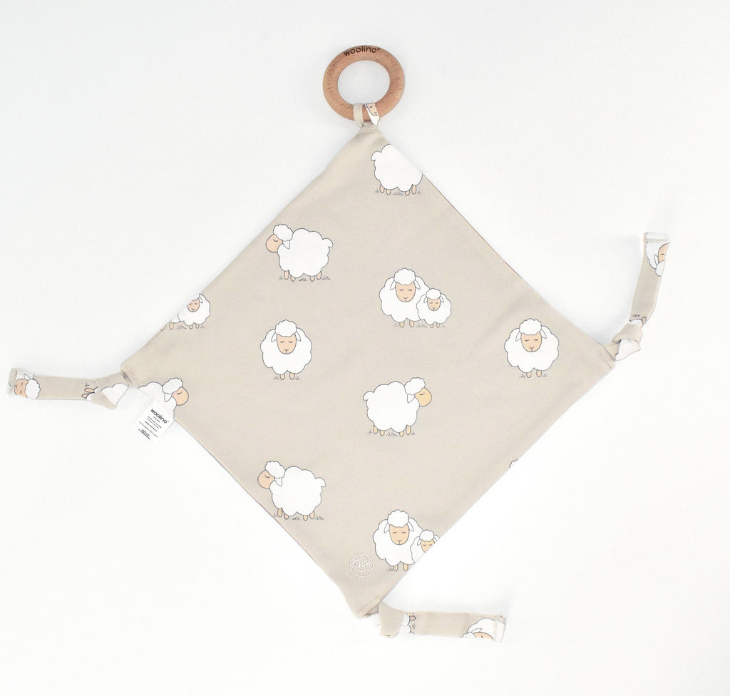 Lovey, Merino Wool and Organic Cotton with Removable Teething Ring, Sheep
