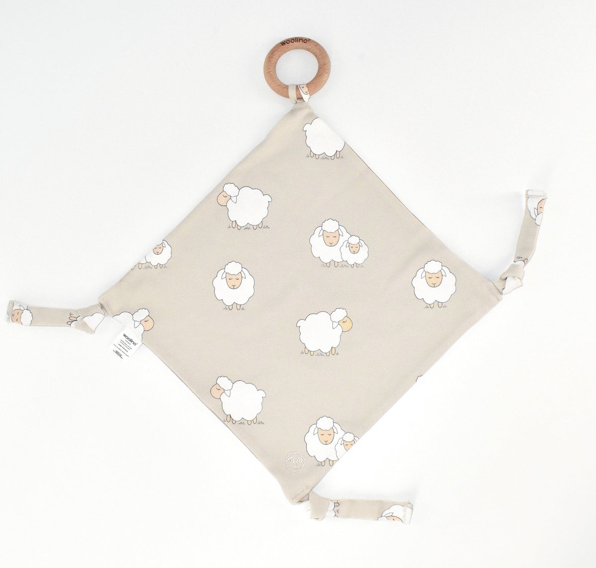 Lovey, Merino Wool and Organic Cotton with Removable Teething Ring, Sheep