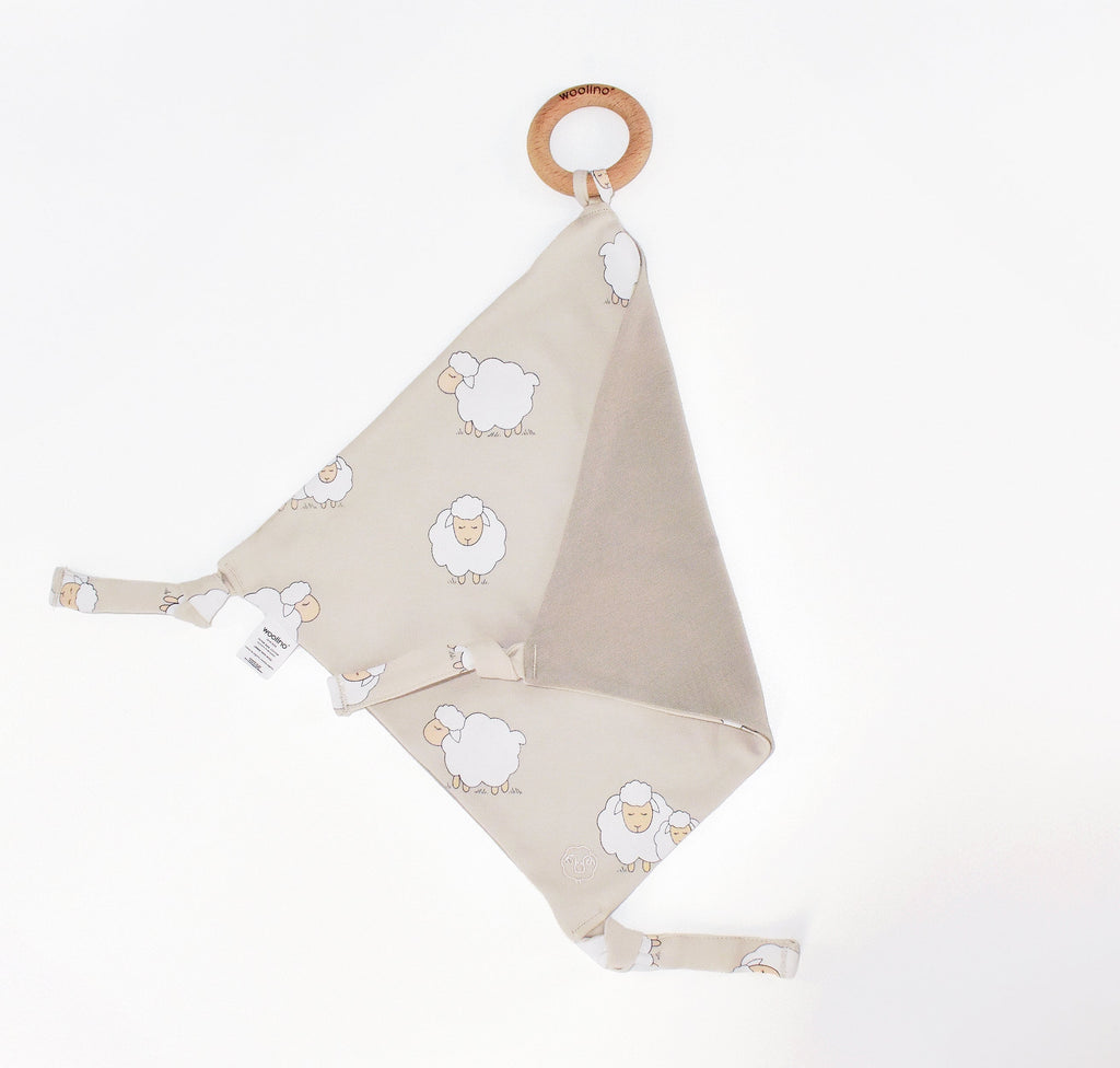Lovey, Merino Wool and Organic Cotton with Removable Teething Ring, Sheep