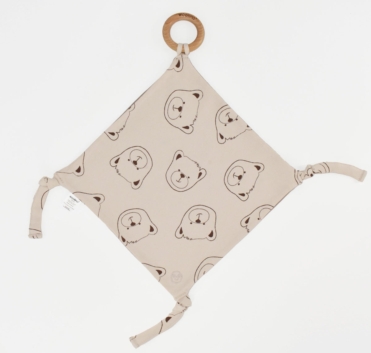Lovey, Merino Wool and Organic Cotton with Removable Teething Ring, Teddy Bear