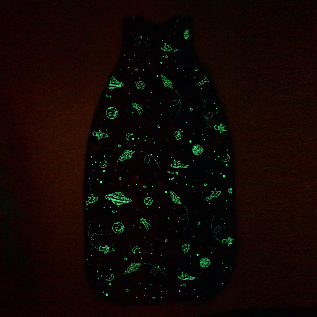4 Season® Ultimate Baby Sleep Bag, Merino Wool & Organic Cotton, Space - GLOW IN THE DARK