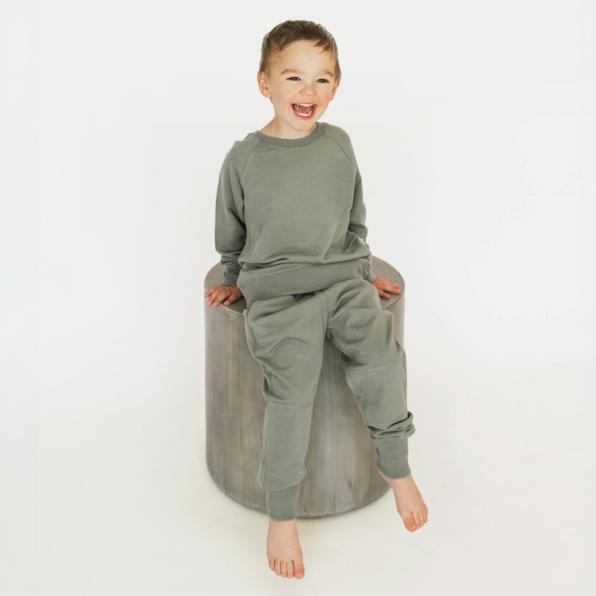 Kids Merino Wool Crew Neck Sweatshirt, Olive