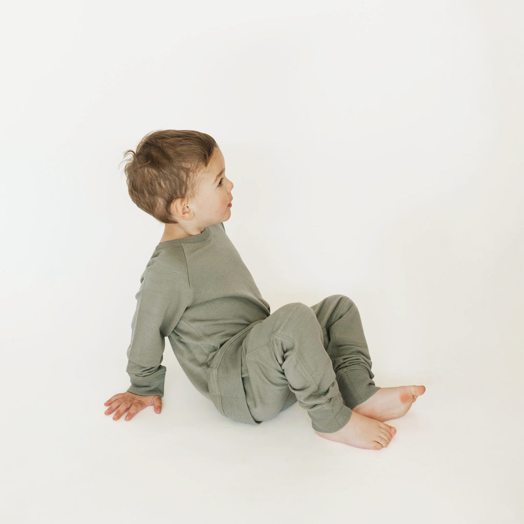 Kids Merino Wool Crew Neck Sweatshirt, Olive