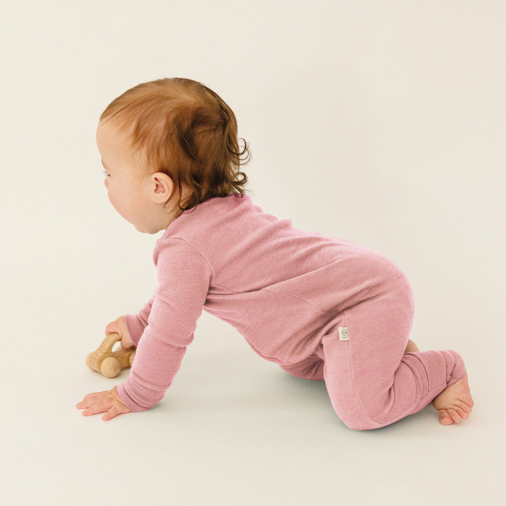 Convertible Baby Romper, Footless Pajamas, Merino Wool, Blush